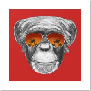 Monkey with mirror sunglasses Posters and Art